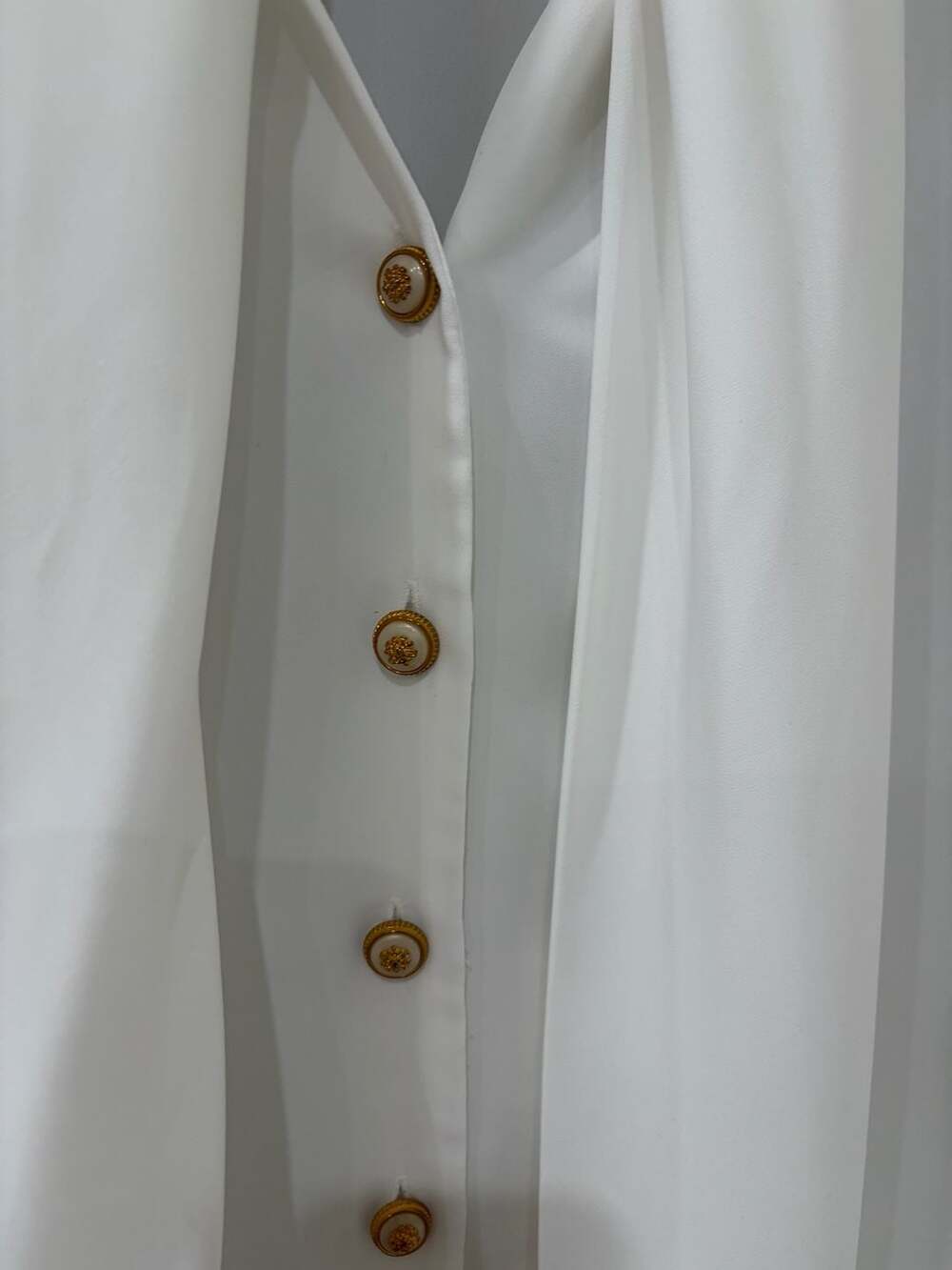 Vintage 90’s Long Sleeve Blouse with Shawl Collar and Decorative Gold Buttons - Picture 6 of 8